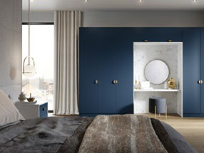 Bedroom in Supermatt Cascade Blue and Serica Matt Indigo Blue